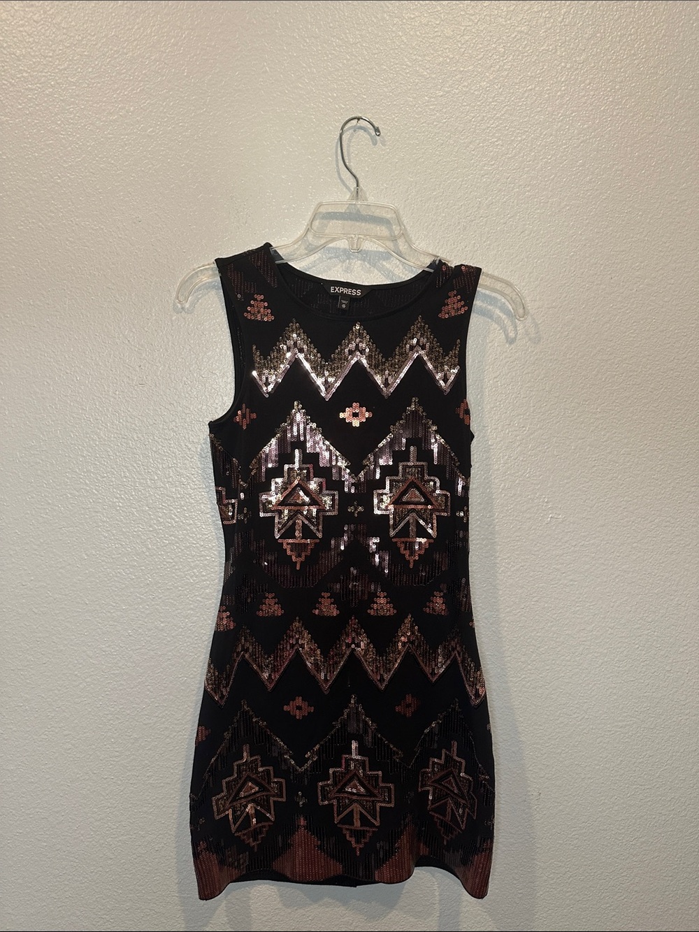 Express XS Black Sequin Geometric Bodycon Mini Dress Party Holiday